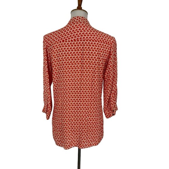 Rock Flower Paper Top Small Orange White Button Down Boho Retro Festival - Picture 5 of 7